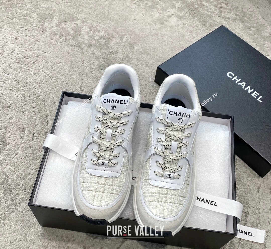 Chanel Tweed Leather Sneakers G38299 Light Grey 2023 (SS-231011078)