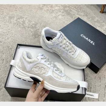 Chanel Tweed Leather Sneakers G38299 Light Grey 2023 (SS-231011078)