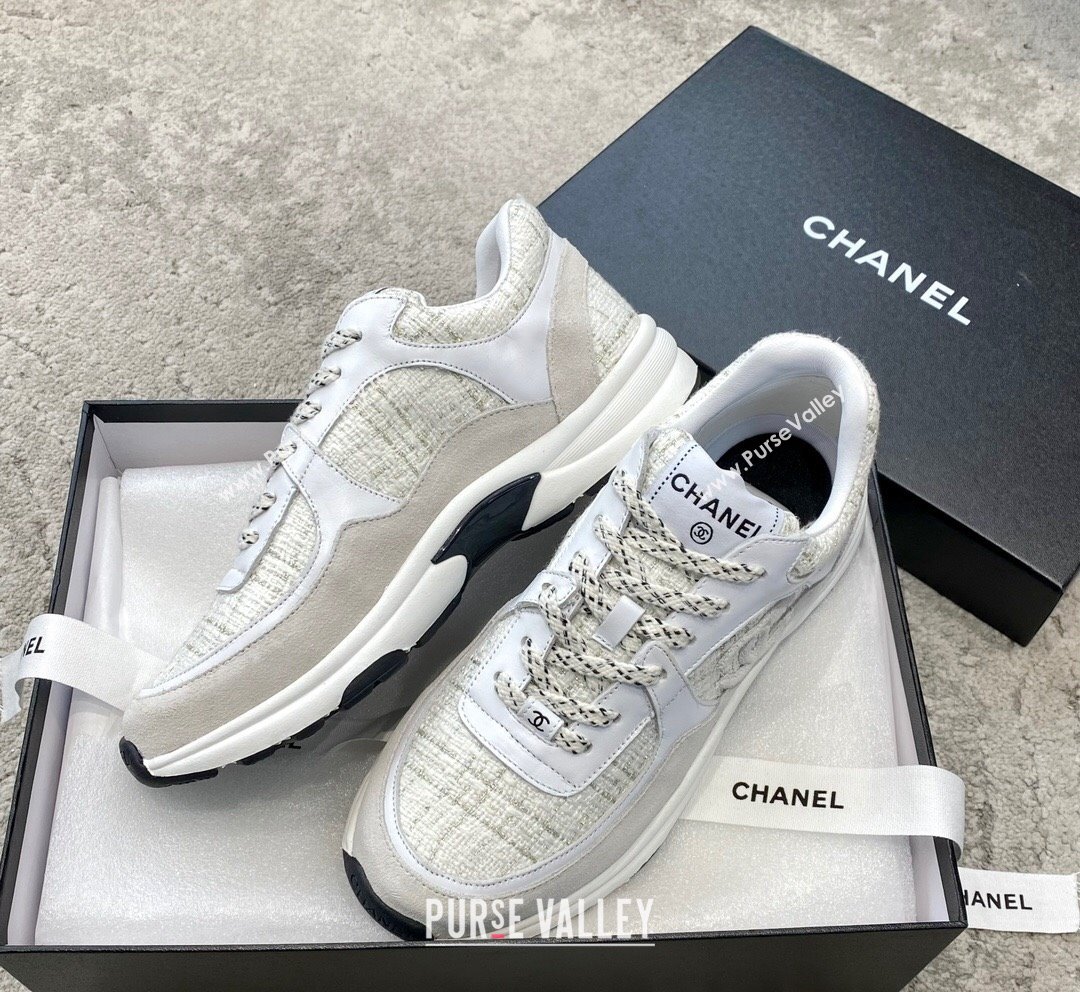 Chanel Tweed Leather Sneakers G38299 Light Grey 2023 (SS-231011078)