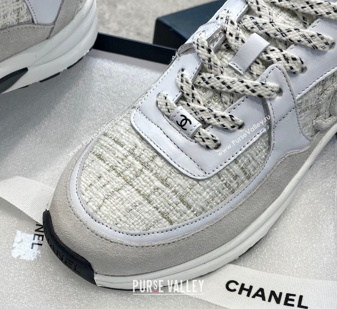 Chanel Tweed Leather Sneakers G38299 Light Grey 2023 (SS-231011078)