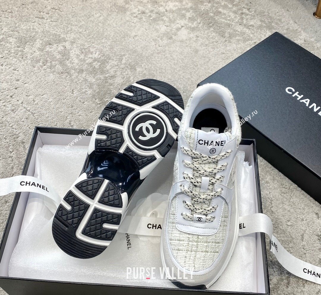 Chanel Tweed Leather Sneakers G38299 Light Grey 2023 (SS-231011078)