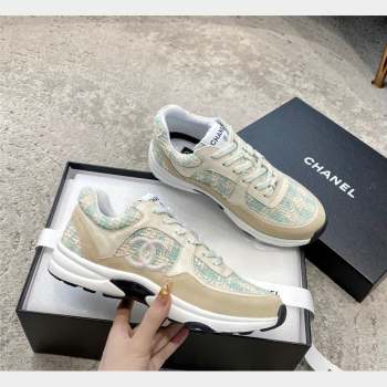 Chanel Tweed Leather Sneakers G38299 Green/White 2023 (SS-231011080)