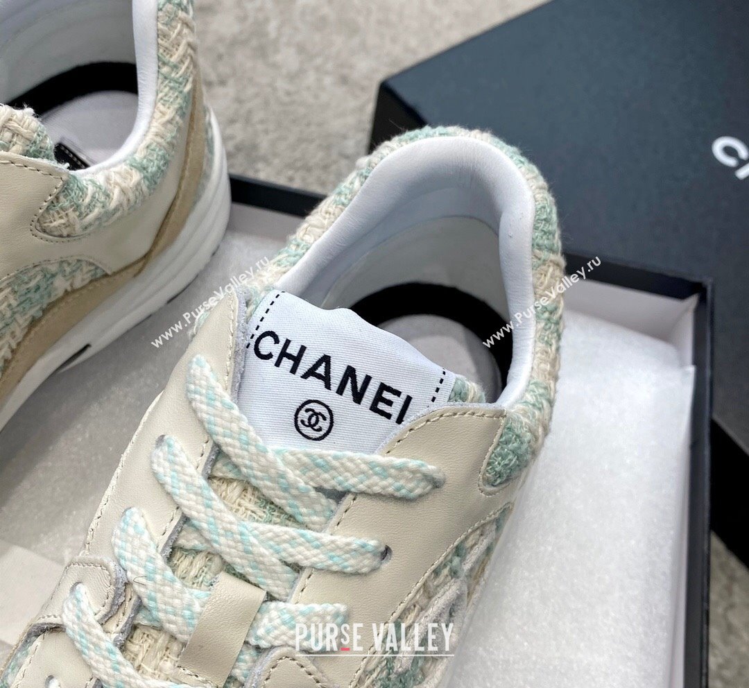 Chanel Tweed Leather Sneakers G38299 Green/White 2023 (SS-231011080)