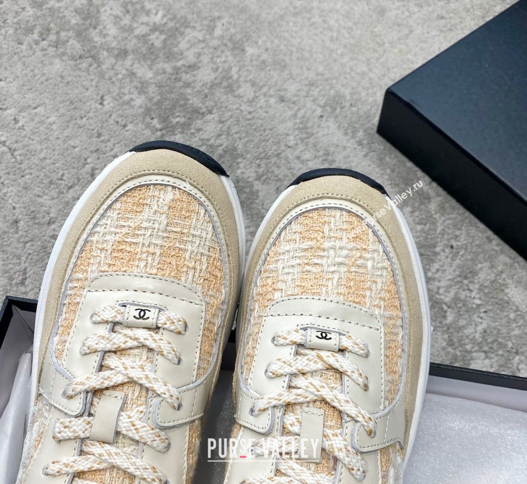 Chanel Tweed Leather Sneakers G38299 Yellow 2023 (SS-231011081)