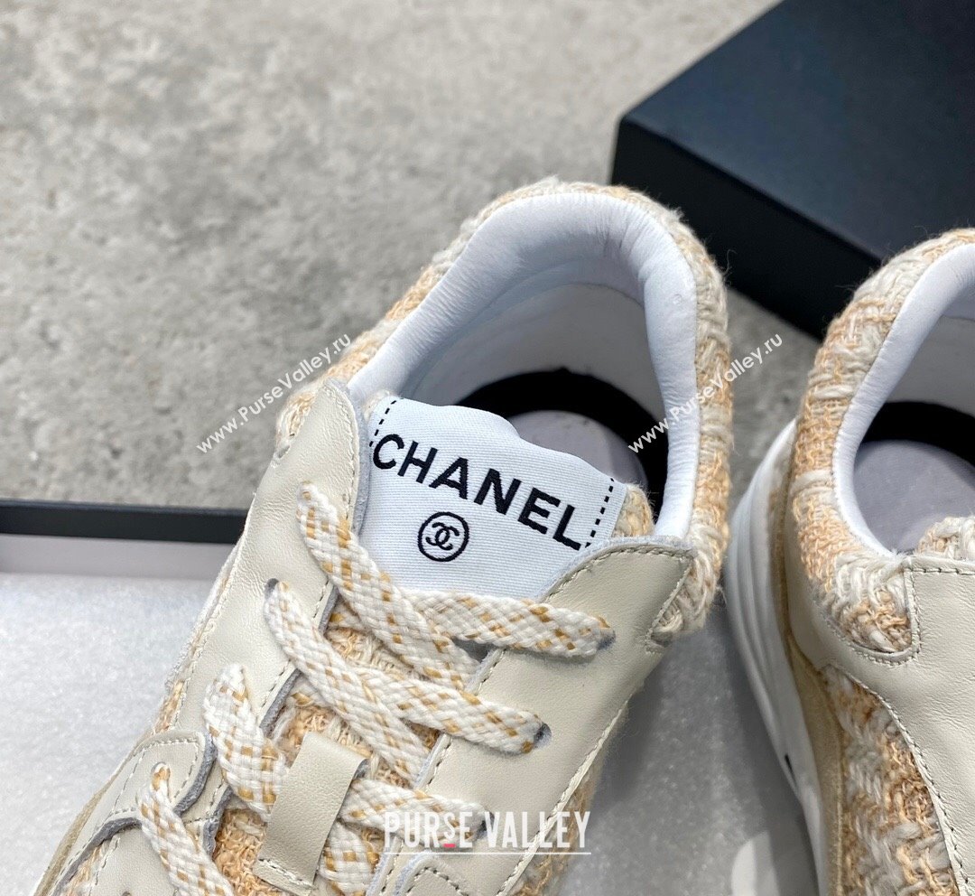 Chanel Tweed Leather Sneakers G38299 Yellow 2023 (SS-231011081)