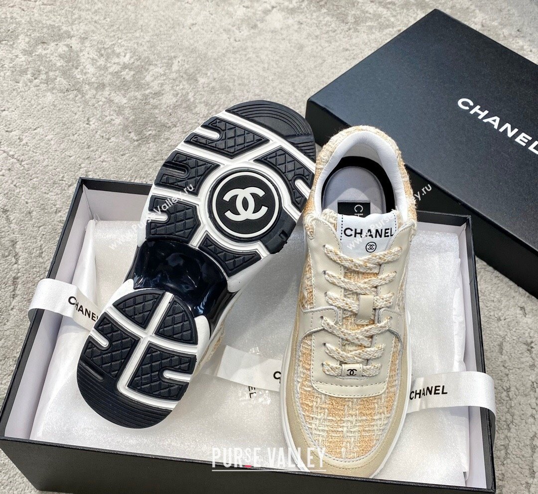 Chanel Tweed Leather Sneakers G38299 Yellow 2023 (SS-231011081)