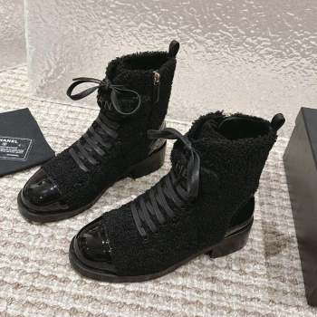 Chanel Teddycloth Lace-up Ankle Boots Black 2023 G45005 (MD-231025086)