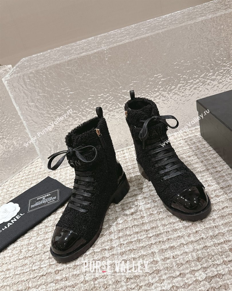 Chanel Teddycloth Lace-up Ankle Boots Black 2023 G45005 (MD-231025086)