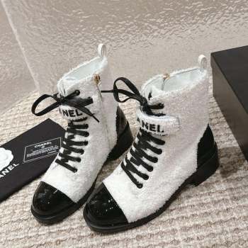 Chanel Teddycloth Lace-up Ankle Boots White 2023 G45005 (MD-231025088)