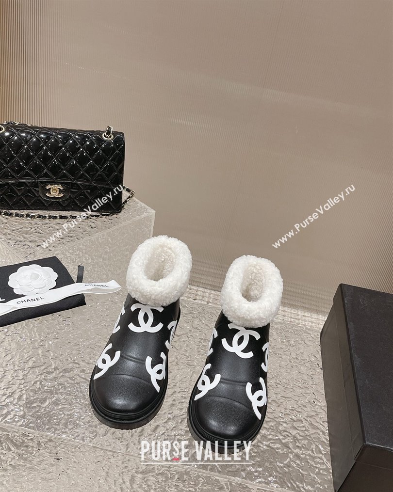 Chanel Wool and CC Rubber Rain Boots Black/White 2023 (MD-231025093)