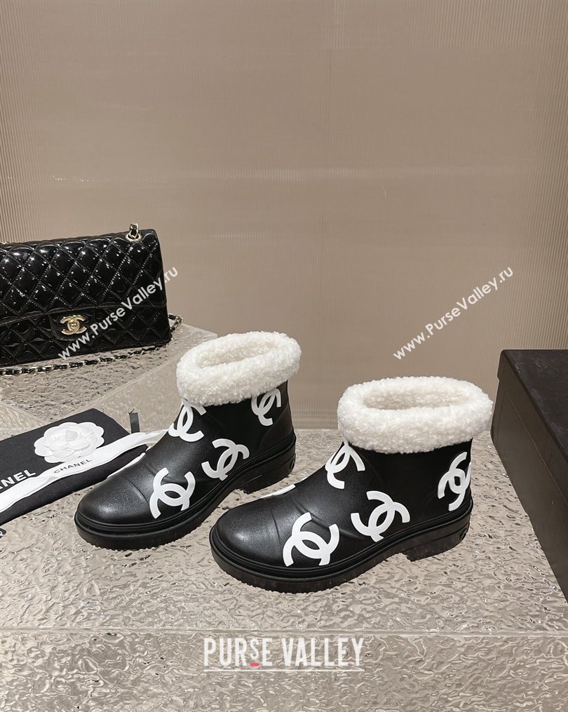 Chanel Wool and CC Rubber Rain Boots Black/White 2023 (MD-231025093)