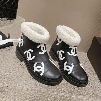 Chanel Wool and CC Rubber Rain Boots Black/White 2023 (MD-231025093)