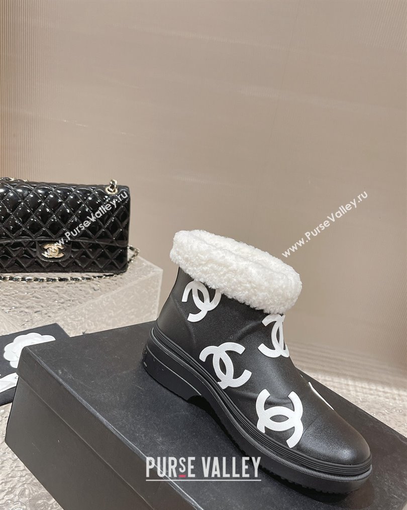 Chanel Wool and CC Rubber Rain Boots Black/White 2023 (MD-231025093)