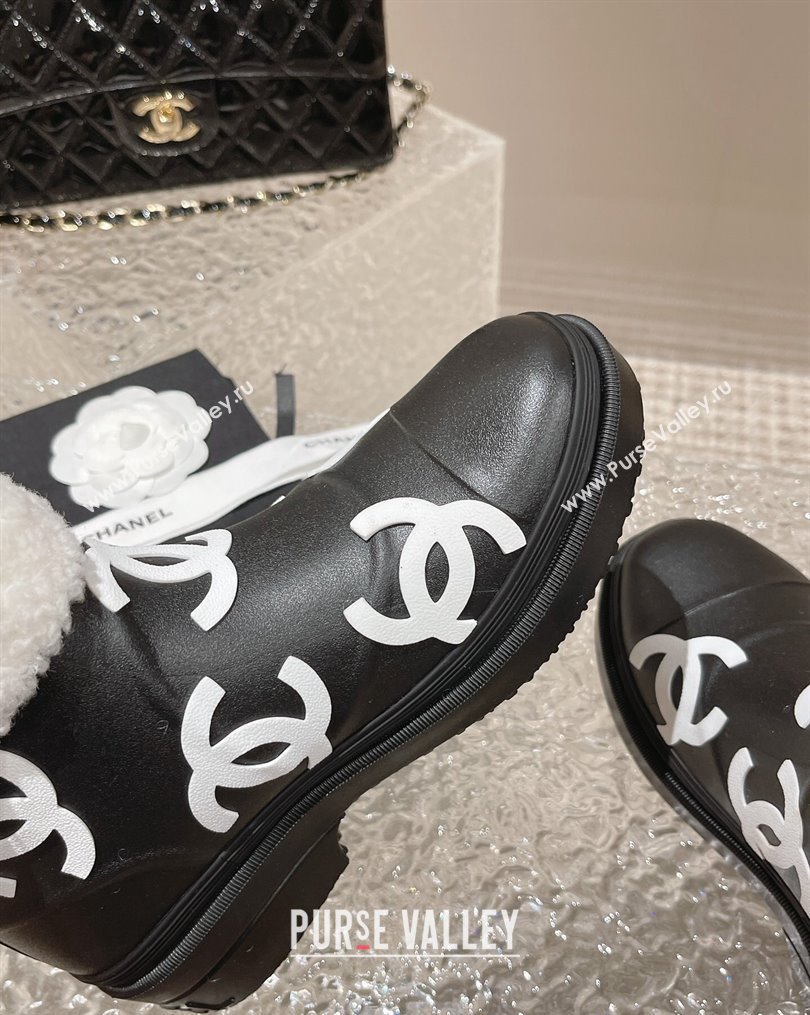 Chanel Wool and CC Rubber Rain Boots Black/White 2023 (MD-231025093)