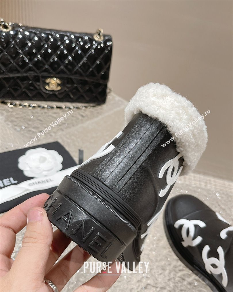 Chanel Wool and CC Rubber Rain Boots Black/White 2023 (MD-231025093)