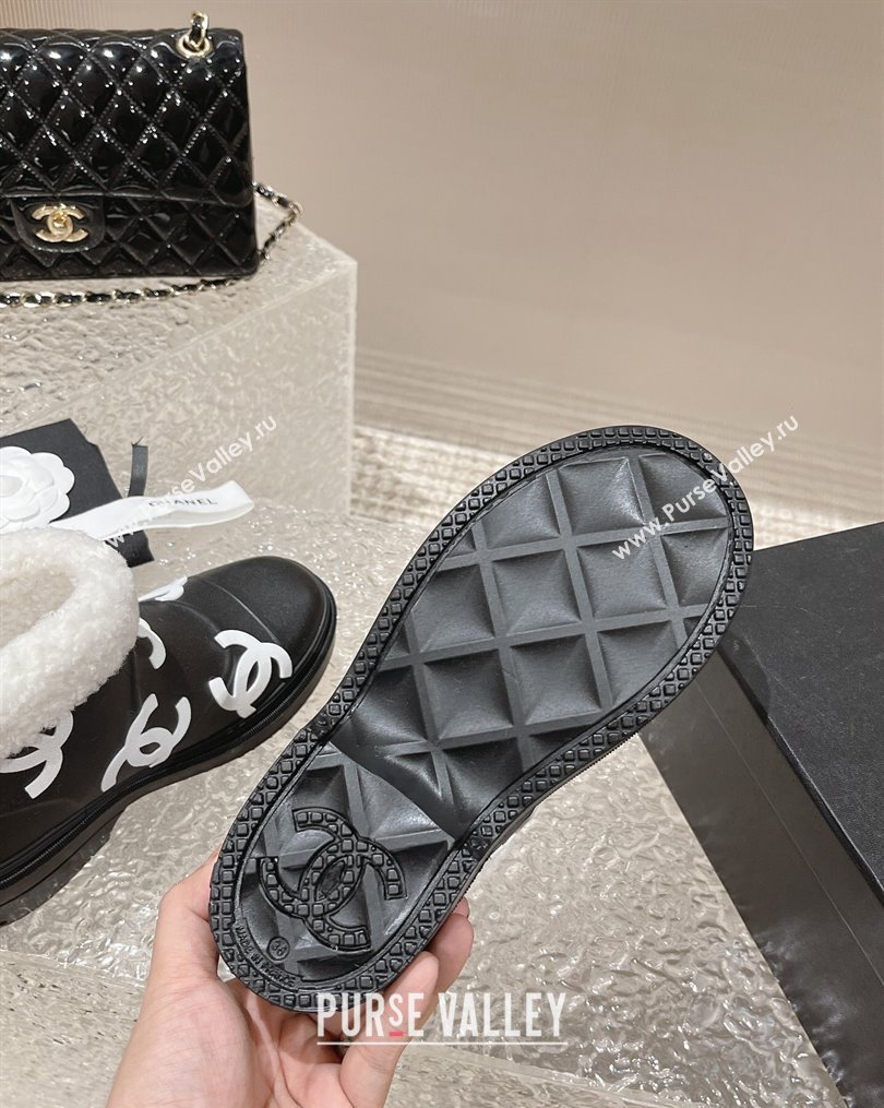 Chanel Wool and CC Rubber Rain Boots Black/White 2023 (MD-231025093)