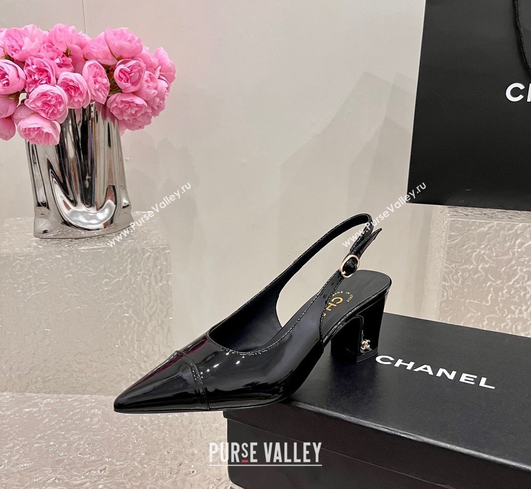 Chanel Patent Calfskin Slingback Pumps 6cm Black 2023 CH10259 (MD-231025096)