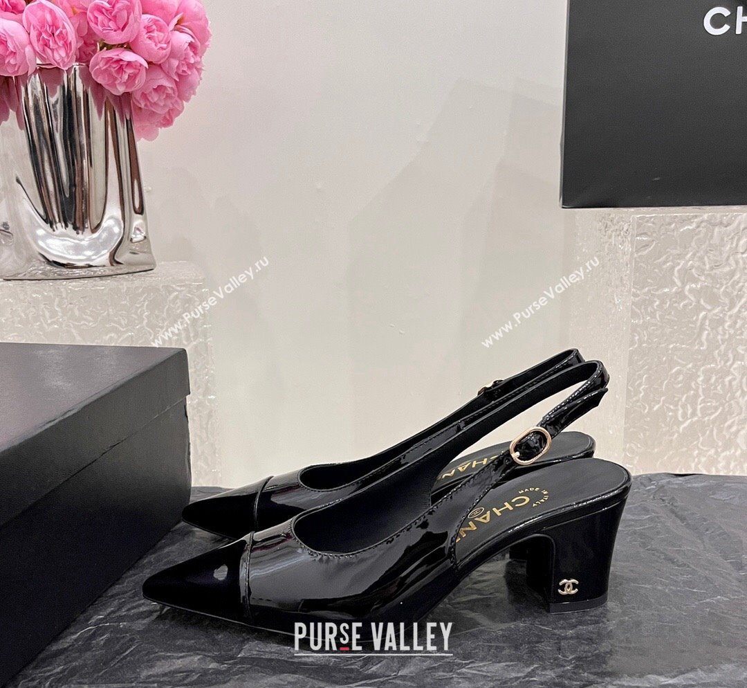 Chanel Patent Calfskin Slingback Pumps 6cm Black 2023 CH10259 (MD-231025096)