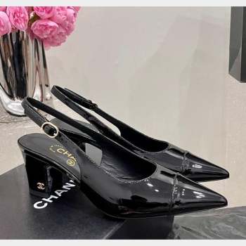 Chanel Patent Calfskin Slingback Pumps 6cm Black 2023 CH10259 (MD-231025096)