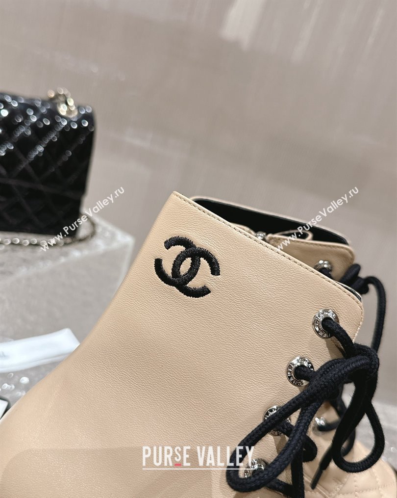 Chanel Calfskin Lace-up Ankle Boot Beige 2023 CH10252 (MD-231025067)