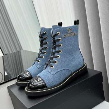 Chanel Denim Lace-up Ankle Boots Light Blue 2023 CH10250 (KL-231025106)