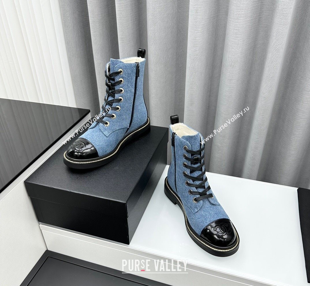 Chanel Denim Lace-up Ankle Boots Light Blue 2023 CH10250 (KL-231025106)