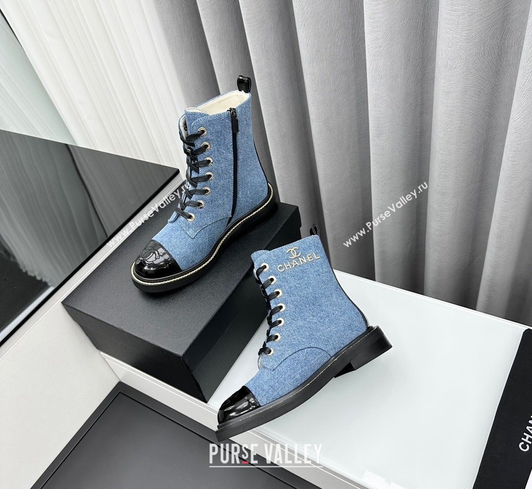 Chanel Denim Lace-up Ankle Boots Light Blue 2023 CH10250 (KL-231025106)