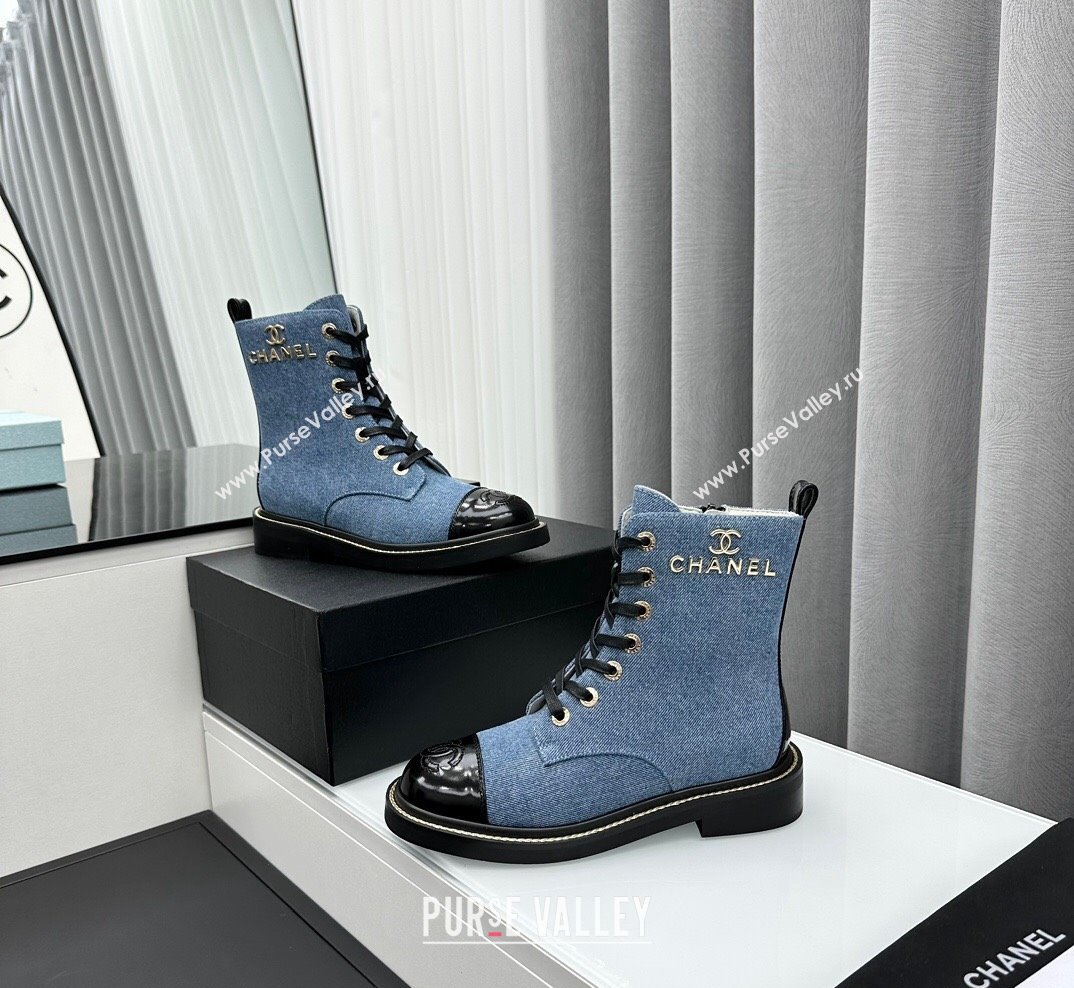 Chanel Denim Lace-up Ankle Boots Light Blue 2023 CH10250 (KL-231025106)