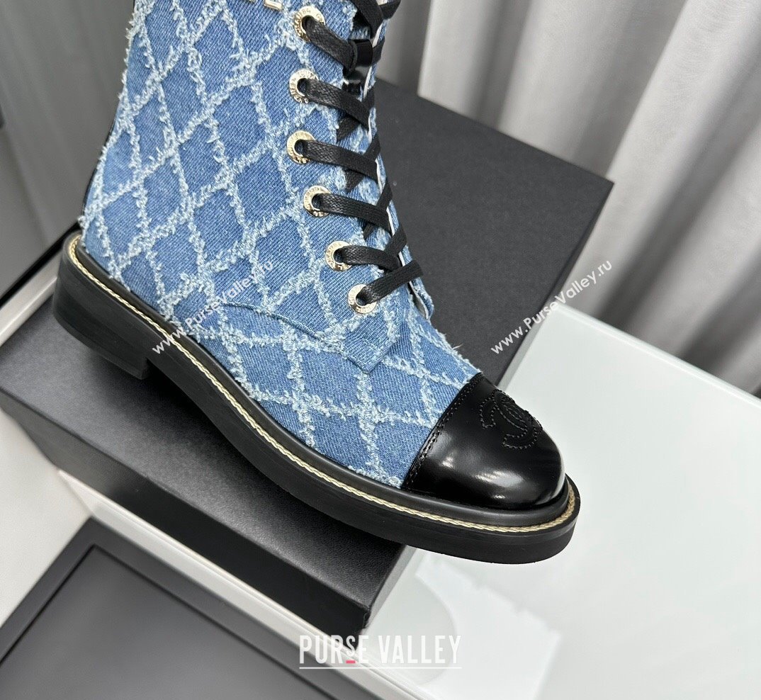 Chanel Quilted Denim Lace-up Ankle Boots Blue 2023 CH10250 (KL-231025107)