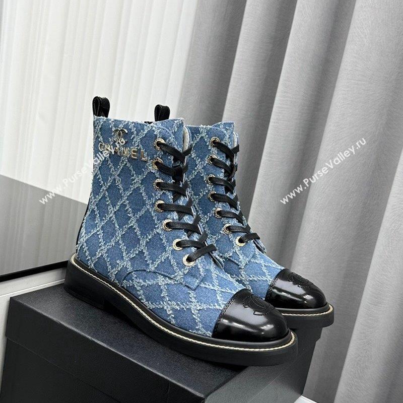 Chanel Quilted Denim Lace-up Ankle Boots Blue 2023 CH10250 (KL-231025107)