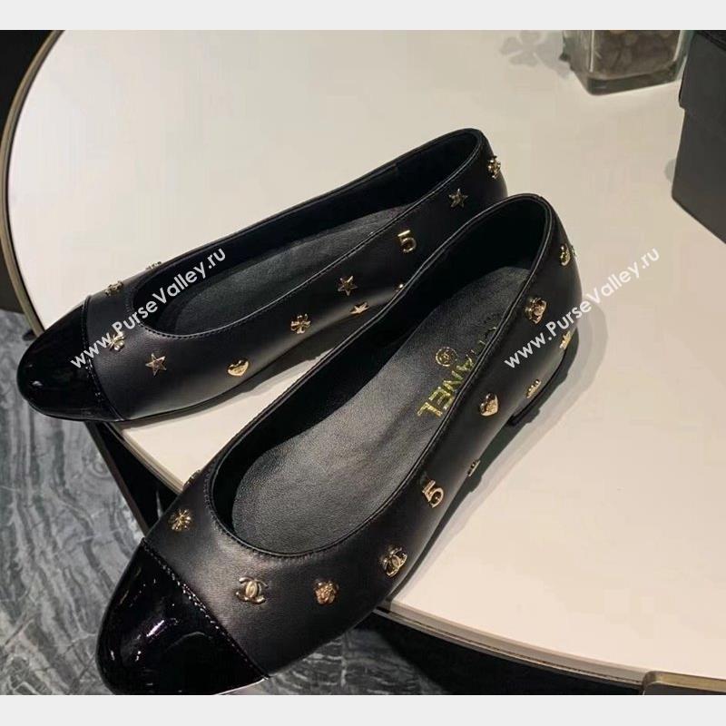 Chanel Calfskin Ballet Flat with Logo Charm Black 2023 CH10251 (MD-231025064)