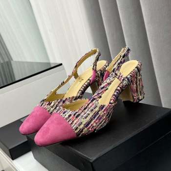 Chanel Tweed Suede Slingbacks Pumps 6.5cm Pink/Multicolor 2023 G31318 1103 (MD-231103038)