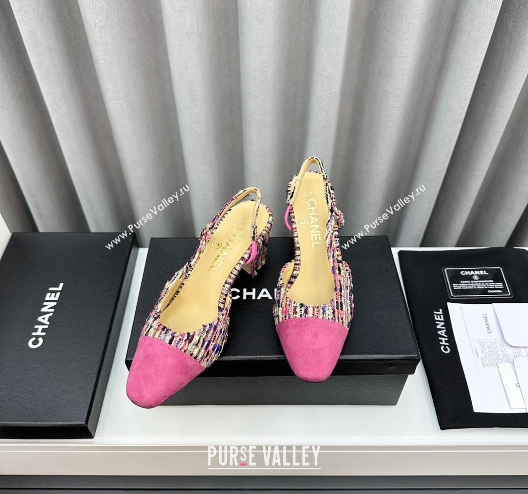 Chanel Tweed Suede Slingbacks Pumps 6.5cm Pink/Multicolor 2023 G31318 1103 (MD-231103038)