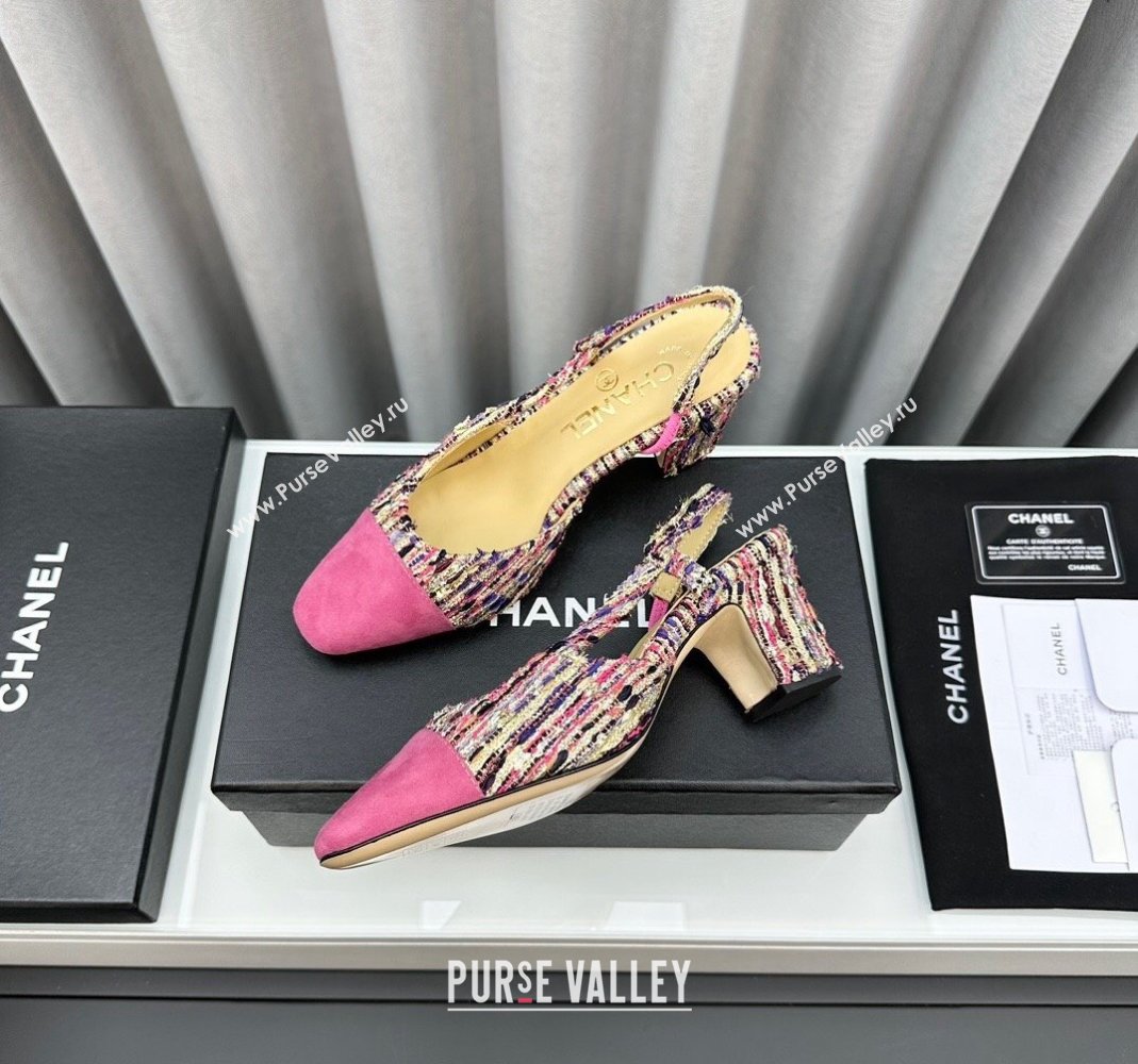 Chanel Tweed Suede Slingbacks Pumps 6.5cm Pink/Multicolor 2023 G31318 1103 (MD-231103038)