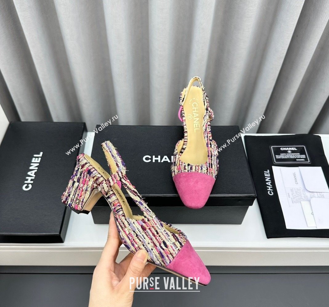 Chanel Tweed Suede Slingbacks Pumps 6.5cm Pink/Multicolor 2023 G31318 1103 (MD-231103038)