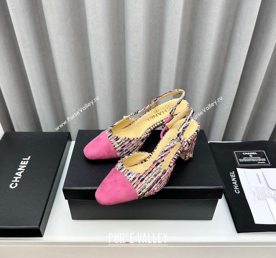 Chanel Tweed Suede Slingbacks Pumps 6.5cm Pink/Multicolor 2023 G31318 1103 (MD-231103038)