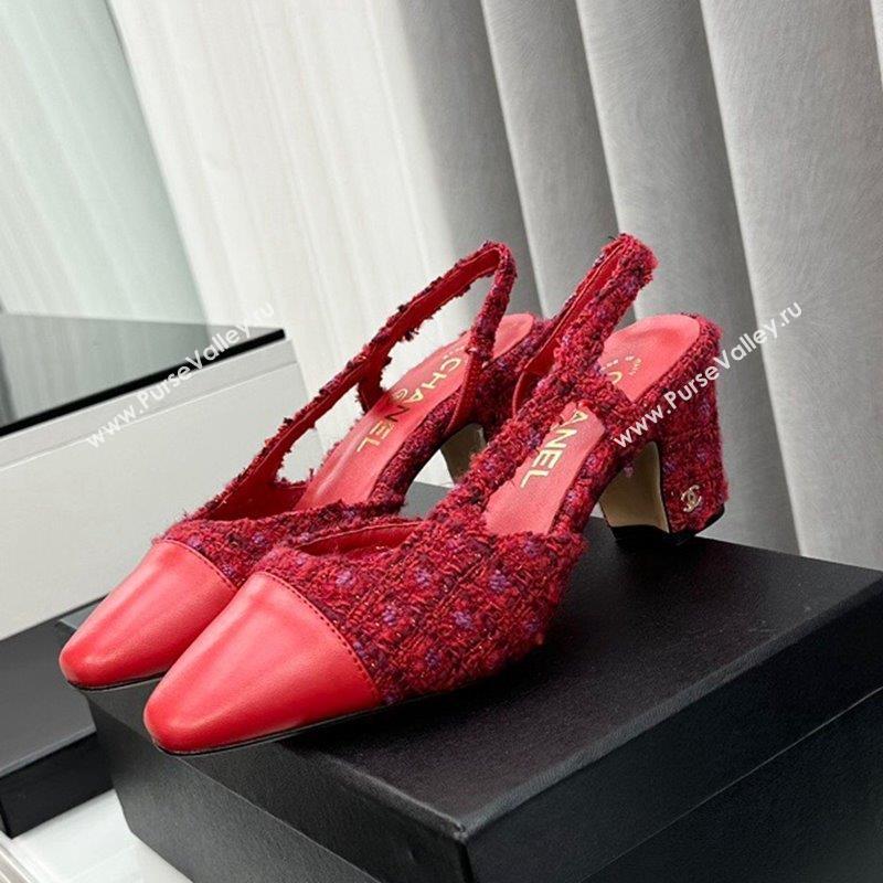 Chanel Tweed Leather Slingbacks Pumps 6.5cm Red 2023 G31318 1103 (MD-231103039)