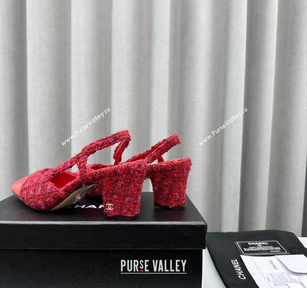 Chanel Tweed Leather Slingbacks Pumps 6.5cm Red 2023 G31318 1103 (MD-231103039)