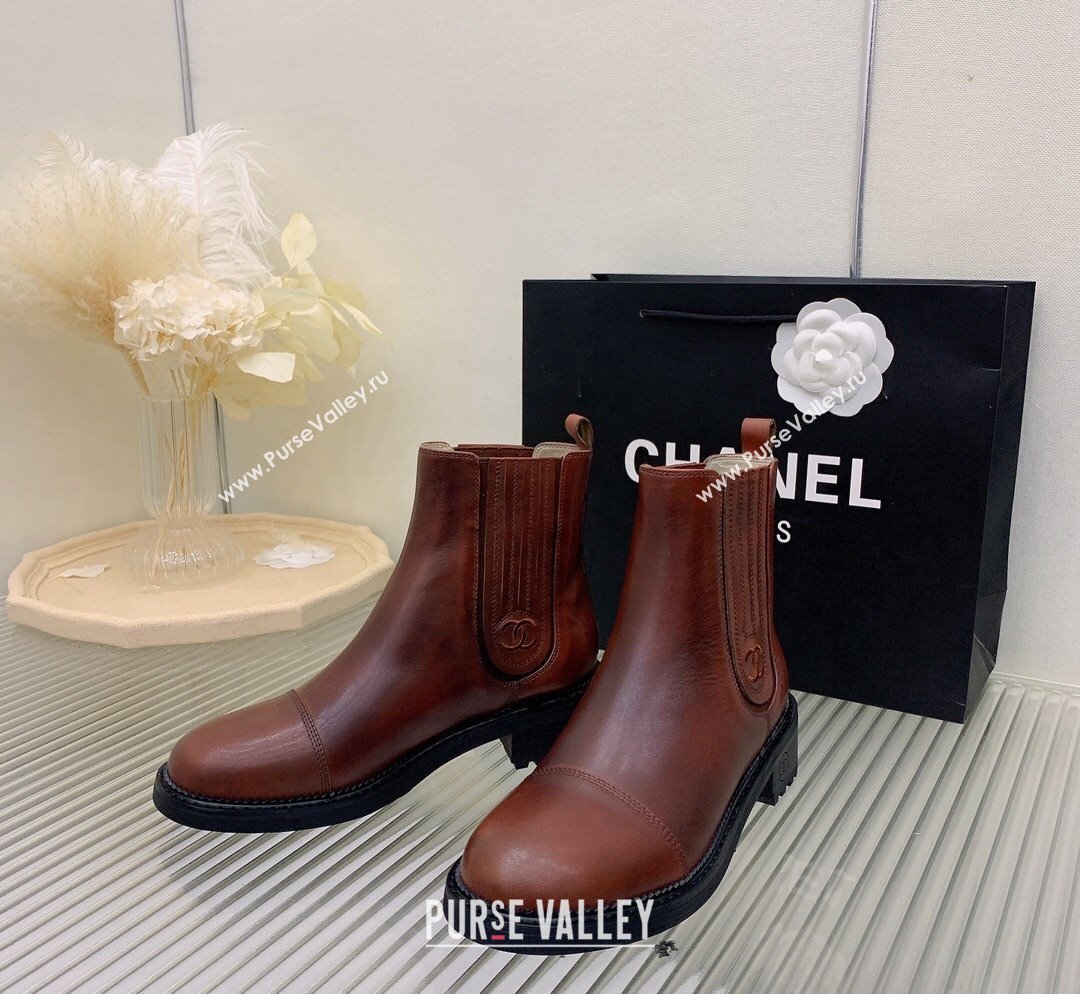 Chanel Shiny Calfskin Ankle Boots Brown 2023 CH110301 (KL-231103003)