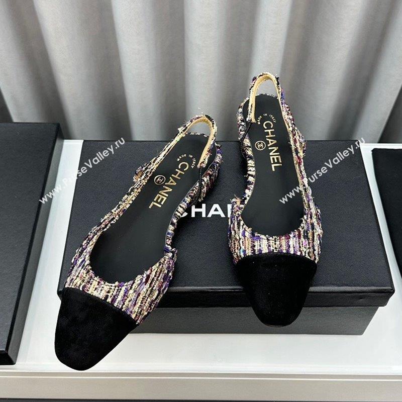 Chanel Tweed Grosgrain Slingbacks Flat Black 2023 G31319 1103 (MD-231103051)