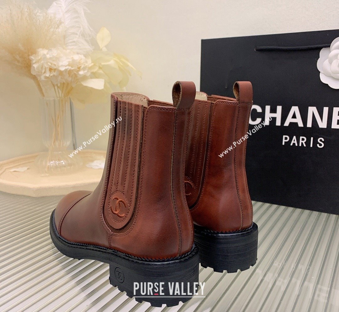 Chanel Shiny Calfskin Ankle Boots Brown 2023 CH110301 (KL-231103003)