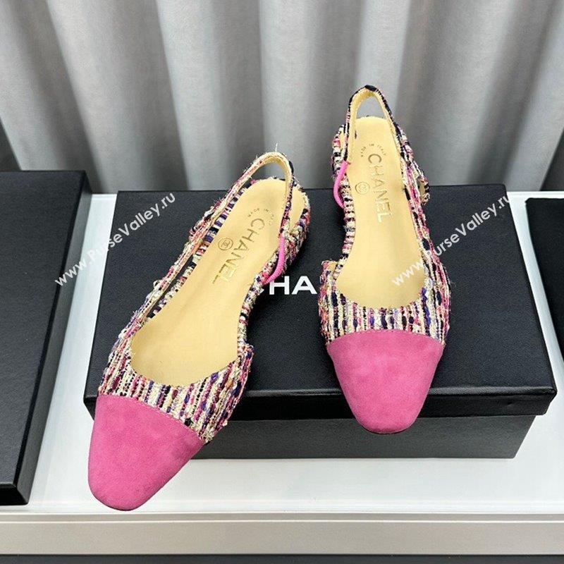 Chanel Tweed Suede Slingbacks Flat Pink 2023 G31319 1103 (MD-231103053)