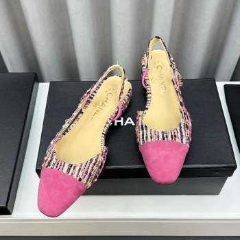 Chanel Tweed Suede Slingbacks Flat Pink 2023 G31319 1103 (MD-231103053)