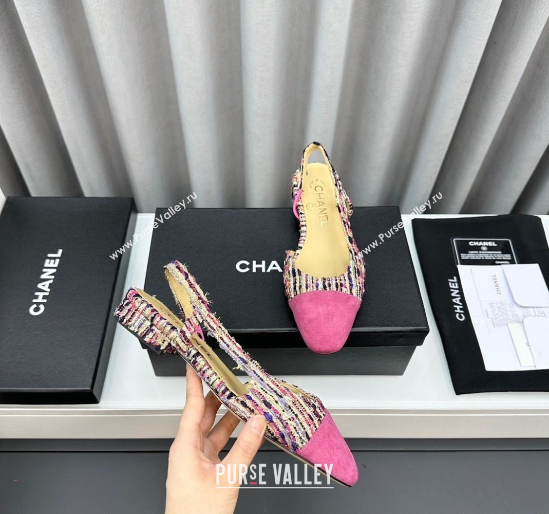 Chanel Tweed Suede Slingbacks Flat Pink 2023 G31319 1103 (MD-231103053)