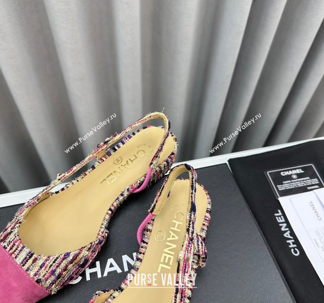 Chanel Tweed Suede Slingbacks Flat Pink 2023 G31319 1103 (MD-231103053)