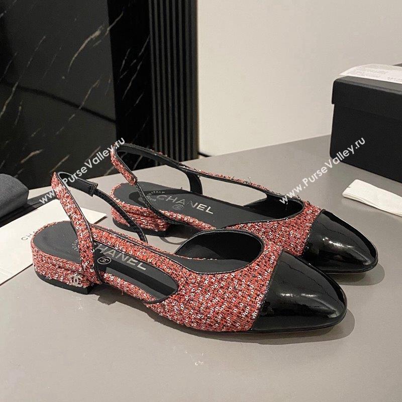 Chanel Glittered Tweed Patent Calfskin Slingbacks Flat Pink/Black 2023 G31319 1103 (MD-231103055)