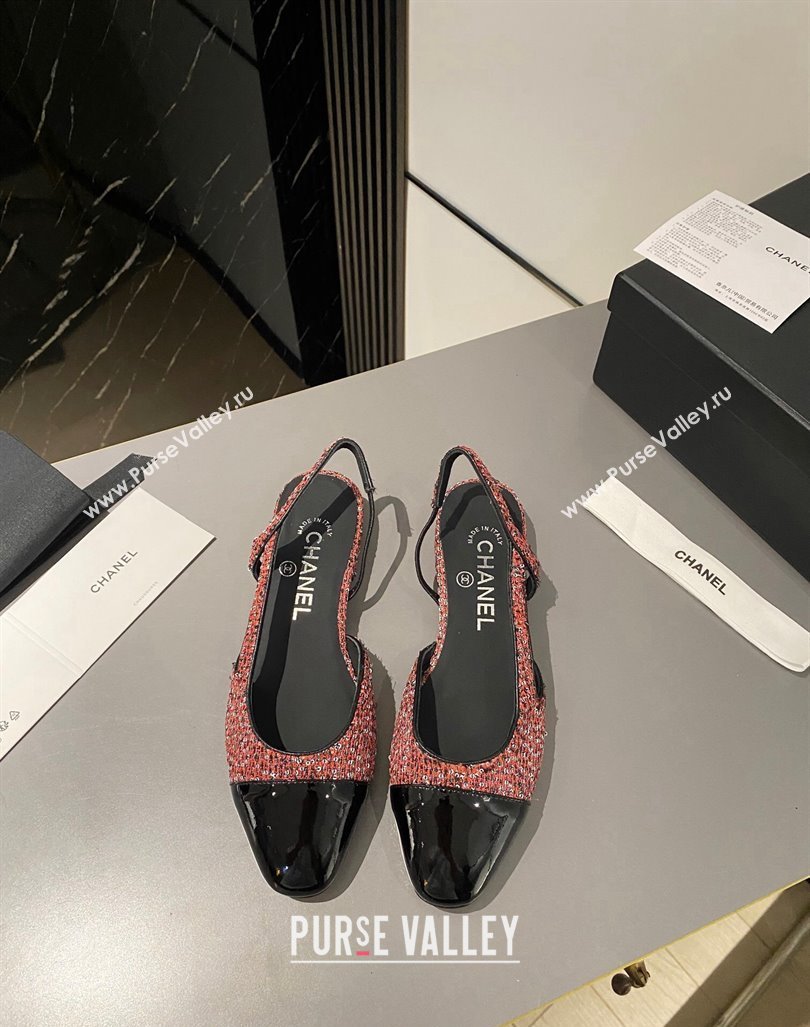 Chanel Glittered Tweed Patent Calfskin Slingbacks Flat Pink/Black 2023 G31319 1103 (MD-231103055)