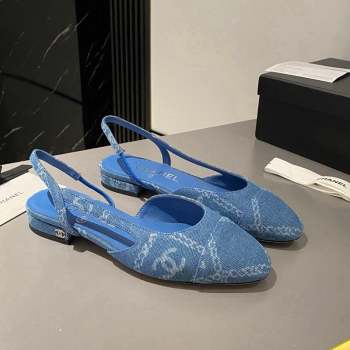 Chanel CC Denim Slingbacks Flat Light Blue 2023 G31319 1103 (MD-231103059)