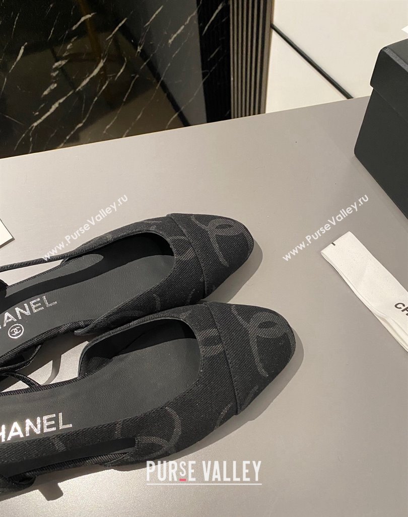 Chanel CC Denim Slingbacks Flat Black 2023 G31319 1103 (MD-231103060)