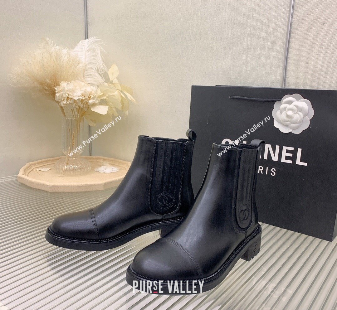 Chanel Shiny Calfskin Ankle Boots Black 2023 CH110301 (KL-231103004)